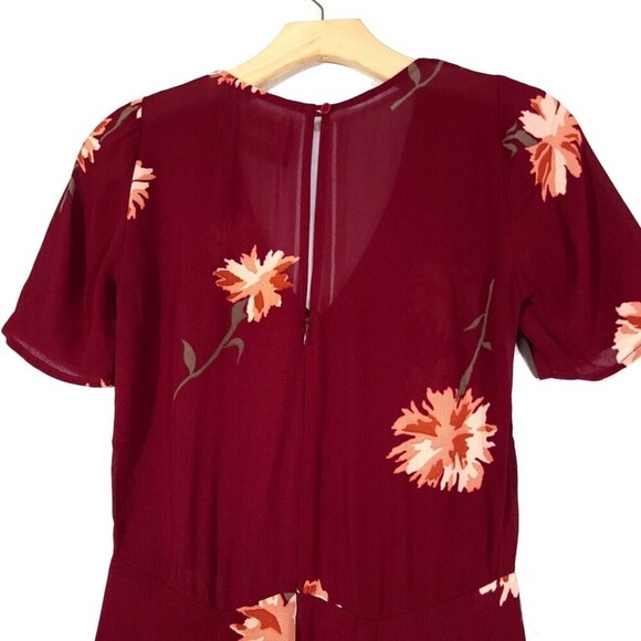 REFORMATION Gabriella Short Sleeve V-Neck Mini Dress Auburn Red Floral Print 0 - Picture 6 of 9